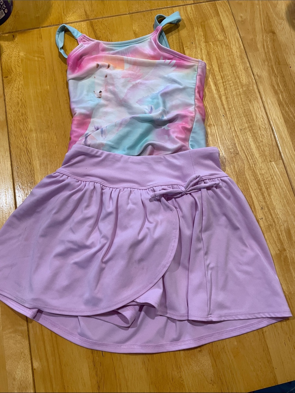 Girls Pastel Unicorn One-Piece Swimsuit with skort
